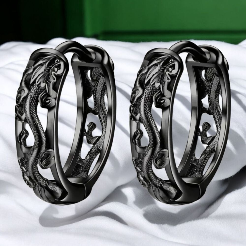 Men's Black Dragon Huggie Hoop Earrings Small Jewelry Accessories Viking Gothic